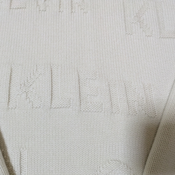 Calvin Klein Like New Men Wool Logo Sweater Size L Off White Crew Neck Pullover - Picture 14 of 14